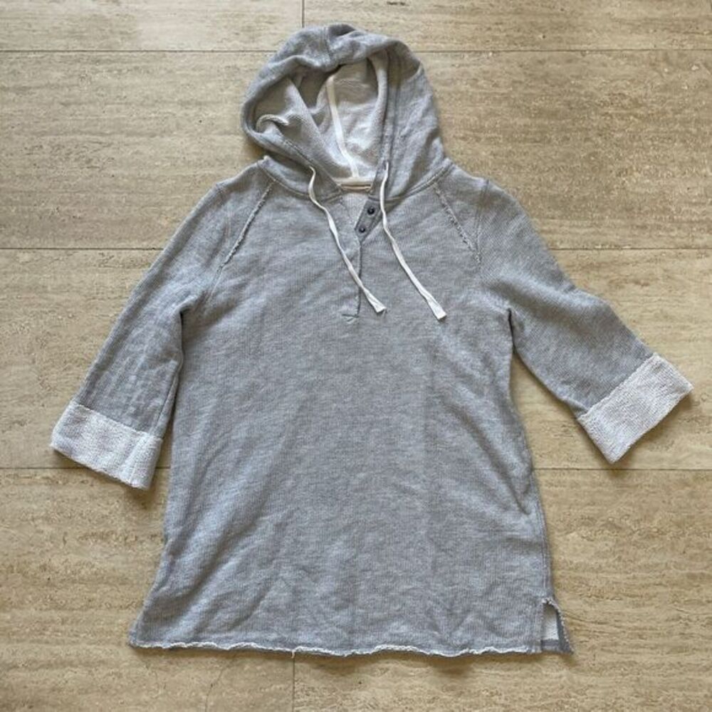 Soft Surroundings Gray French Terry Just Beachy Hoodie Sweatshirt S 3/4 Sleeve